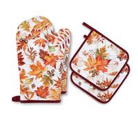 Arquiel Gants de Four Feuilles d'Érable 100% Coton, Lot de 4 | Gant de four et manique 100% coton, motif feuilles d'érable; résistants à la chaleur pour cuisiner, cuire et griller.