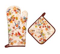 Arquiel Gants De Four & Maniques Automne Feuille D'érable Oiseau Lot De 2, 100% Coton Maniques Cuisine Gant Four Anti Chaleur pour Barbecue, Griller,Micro-Ondes Décoration Cadeaux Vacances