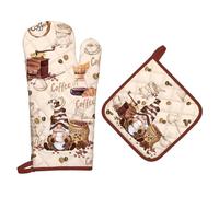 Arquiel Gants De Four & Maniques Café GNOME Lot De 2, 100% Coton Maniques Cuisine Gant Four Anti Chaleur Extra-Longue pour Barbecue, Cuisine, Griller,Micro-Ondes