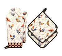 Arquiel Gants De Four & Maniques Champêtre Rooster Lot De 2, 100% Coton Maniques Cuisine Gant Four Anti Chaleur Extra-Longue pour Barbecue, Cuisine, Griller,Micro-Ondes