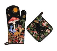 Arquiel Gants De Four & Maniques Champignon Lot De 2, 100% Coton Maniques Cuisine Gant Four Anti Chaleur Extra-Longue pour Barbecue, Cuisine, Griller,Micro-Ondes