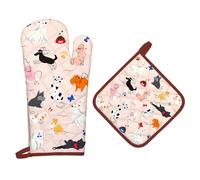 Arquiel Gants De Four & Maniques Chien Lot De 2, 100% Coton Maniques Cuisine Gant Four Anti Chaleur Extra-Longue pour Barbecue, Cuisine, Griller,Micro-Ondes