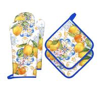 Arquiel Gants De Four & Maniques Citron Lot De 2, 100% Coton Maniques Cuisine Gant Four Anti Chaleur Extra-Longue pour Barbecue, Cuisine, Griller,Micro-Ondes
