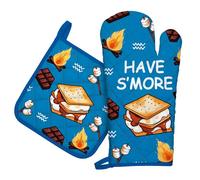 Arquiel Gants De Four & Maniques Lot De 2, 100% Coton Maniques Cuisine Gant Four Anti Chaleur Extra-Longue pour Barbecue, Cuisine, Griller,Micro-Ondes(thème du Camping)