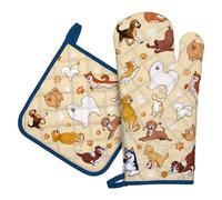 Arquiel Gants De Four & Maniques Lot De 2, 100% Coton Maniques Cuisine Gant Four Anti Chaleur Extra-Longue pour Barbecue, Cuisine, Griller, Micro-Ondes(Chien de Dessin animé)