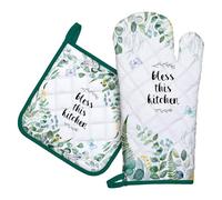 Arquiel Gants De Four & Maniques Lot De 2, 100% Coton Maniques Cuisine Gant Four Anti Chaleur Extra-Longue pour Barbecue, Cuisine, Griller,Micro-Ondes(Feuilles d'eucalyptus)