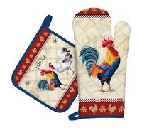 Arquiel Gants De Four & Maniques Lot De 2, 100% Coton Maniques Cuisine Gant Four Anti Chaleur Extra-Longue pour Barbecue, Cuisine, Griller, Micro-Ondes(Coq Vintage)