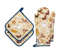 Arquiel Gants De Four & Maniques Lot De 2, 100% Coton Maniques Cuisine Gant Four Anti Chaleur Extra-Longue pour Barbecue, Cuisine, Griller, Micro-Ondes(Chien de Dessin animé)