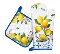 Arquiel Gants De Four & Maniques Lot De 2, 100% Coton Maniques Cuisine Gant Four Anti Chaleur Extra-Longue pour Barbecue, Cuisine, Griller,Micro-Ondes(Citron)