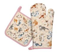 Arquiel Gants De Four & Maniques Lot De 2, 100% Coton Maniques Cuisine Gant Four Anti Chaleur Extra-Longue pour Barbecue, Cuisine, Griller, Micro-Ondes(Chat de Dessin animé)