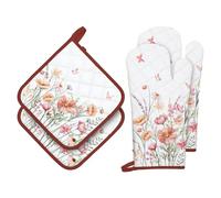 Arquiel Gants De Four & Maniques Lot De 2, 100% Coton Maniques Cuisine Gant Four Anti Chaleur Extra-Longue pour Barbecue, Cuisine, Griller,Micro-Ondes(Fleurs Sauvages Vintage)