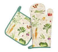 Arquiel Gants De Four & Maniques Lot De 2, 100% Coton Maniques Cuisine Gant Four Anti Chaleur Extra-Longue pour Barbecue, Cuisine, Griller, Micro-Ondes(Fruits et légumes rétro)