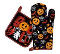 Arquiel Gants De Four & Maniques Lot De 2 Halloween, 100% Coton Maniques Cuisine Gant Four Anti Chaleur Extra-Longue pour Barbecue, Cuisine, Griller,Micro-Ondes(Halloween)_