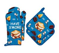 Arquiel Gants De Four & Maniques Lot De 4, 100% Coton Maniques Cuisine Gant Four Anti Chaleur Extra-Longue pour Barbecue, Cuisine, Griller,Micro-Ondes(thème du Camping)