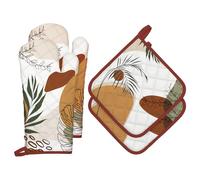 Arquiel Gants De Four & Maniques Lot De 4, 100% Coton Maniques Cuisine Gant Four Anti Chaleur Extra-Longue pour Barbecue, Cuisine, Griller,Micro-Ondes(bohème Abstrait)