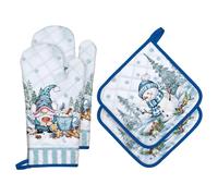 Arquiel Gants De Four & Maniques Lot De 4 Noël, 100% Coton Maniques Cuisine Gant Four Anti Chaleur Extra-Longue pour Barbecue, Cuisine, Griller, Micro-Ondes(Gobelin d'hiver)