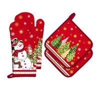 Arquiel Gants De Four & Maniques Noël Bonhomme De Neige Rouge Lot De 4, 100% Coton Maniques Cuisine Gant Four Anti Chaleur Extra-Longue pour Barbecue, Griller,Micro-Ondes Décoration Cadeaux Vacances
