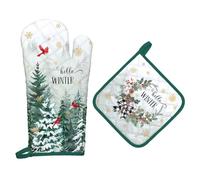 Arquiel Gants De Four & Maniques Noël Hiver Cèdre Lot De 2, 100% Coton Maniques Cuisine Gant Four Anti Chaleur Extra-Longue pour Barbecue, Griller,Micro-Ondes Décoration Cadeaux Vacances