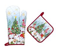 Arquiel Gants De Four & Maniques Noël Hiver GNOME Lot De 2, 100% Coton Maniques Cuisine Gant Four Anti Chaleur Extra-Longue pour Barbecue, Griller,Micro-Ondes Décoration Cadeaux Vacances