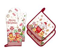 Arquiel Gants De Four & Maniques Noël Pain D'épices Lot De 4, 100% Coton Maniques Cuisine Gant Four Anti Chaleur Extra-Longue pour Barbecue, Griller,Micro-Ondes Décoration Cadeaux Vacances