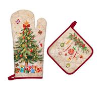 Arquiel Gants De Four & Maniques Noël Sapin Hiver Lot De 2, 100% Coton Maniques Cuisine Gant Four Anti Chaleur Extra-Longue pour Barbecue, Griller,Micro-Ondes Décoration Cadeaux Vacances