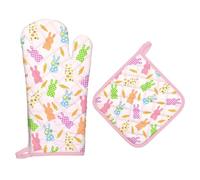 Arquiel Gants De Four & Maniques Pâques Lapin Lot De 2, 100% Coton Maniques Cuisine Gant Four Anti Chaleur Extra-Longue pour Barbecue, Cuisine, Griller,Micro-Ondes