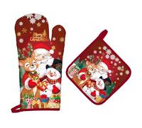 Arquiel Gants De Four & Maniques Père Noël Rouge Lot De 2, 100% Coton Maniques Cuisine Gant Four Anti Chaleur Extra-Longue pour Barbecue, Griller,Micro-Ondes Décoration Cadeaux Vacances