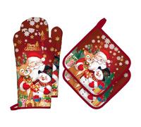 Arquiel Gants De Four & Maniques Père Noël Rouge Lot De 4, 100% Coton Maniques Cuisine Gant Four Anti Chaleur Extra-Longue pour Barbecue, Griller,Micro-Ondes Décoration Cadeaux Vacances