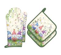 Arquiel Gants De Four & Maniques Printemps GNOME Lot De 2, 100% Coton Maniques Cuisine Gant Four Anti Chaleur Extra-Longue pour Barbecue, Cuisine, Griller,Micro-Ondes