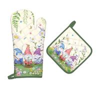 Arquiel Gants De Four & Maniques Printemps GNOME Lot De 2, 100% Coton Maniques Cuisine Gant Four Anti Chaleur Extra-Longue pour Barbecue, Cuisine, Griller,Micro-Ondes