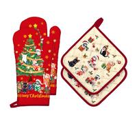 Arquiel Gants De Four & Maniques Sapin de Noël Chat Lot De 4, 100% Coton Maniques Cuisine Gant Four Anti Chaleur Extra-Longue pour Barbecue, Griller,Micro-Ondes Décoration Cadeaux Vacances