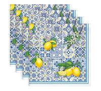 Arquiel Italian Citron Serviettes de Table Lot de 4, Serviettes en Tissu 100% Coton Bleu Mediterranean et Confortable Réutilisables pour Le Famille Cuisine Décorations Cadeaux(45Cm×45Cm)