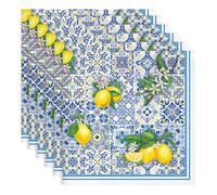 Arquiel Italian Citron Serviettes de Table Lot de 6, Serviettes en Tissu 100% Coton Bleu Mediterranean et Confortable Réutilisables pour Le Famille Cuisine Décorations Cadeaux(45Cm×45Cm)