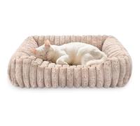Arquiel Lits pour Chats, Chat Lit Rectangulaire Moelleux Coussin Rond pour Chien Panier Donut Lavable Amovible pour l'hiver Intérieur 60 x 60cm（Brun）