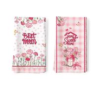 Arquiel Lot de 2 Torchons de Cuisine FêTe des MèRes Fleur Rose Décoratif Essuie Main Absorbante 100% Coton œIllet Torchon Vaisselle Saisonnier Cadeaux pour Crémaillère et Cuisine 48 cm x 70 cm