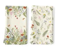 Arquiel Lot de 2 Torchons de Cuisine Herbe Boho Décoratif Essuie Main Absorbante 100% Coton Feuilles Floral Torchon Vaisselle Saisonnier Cadeaux pour Crémaillère et Cuisine 48 cm x 70 cm