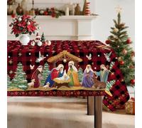 Arquiel Nappe de Nativité Imperméable, Nappe de Table Sainte Nuit Rectangle, Couverture de Table Lavable pour Fête de Noël Décoration Maison Cuisine (55×70 pouces / 140×178 cm)