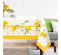 Arquiel Nappe de Printemps et d'été, Motif Fleurs Sauvages Jaunes, imperméable, résistante aux Taches, pour fête, Pique-Nique, dîner (152 x 213 cm)