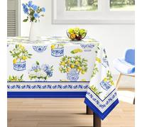 Arquiel Nappe De Table Rectangulaire à Fleurs, Nappes Feuilles Citron Porcelaine Bleue Et Blanche Antitache Imperméable, Nappe RéSistante Et Lavable pour La Cuisine Salon Printemps été(152x304cm)