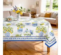 Arquiel Nappe De Table Rectangulaire à Fleurs, Nappes Feuilles Citron Porcelaine Bleue Et Blanche Antitache Imperméable, Nappe RéSistante Et Lavable pour La Cuisine Salon Printemps été(152x264cm)