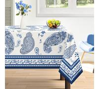 Arquiel Nappe de Table Rectangulaire Bleu Motif Cachemire, Fleurs Vintage Bohème Nappes Antitache Imperméable Et Lavable pour La Cuisine Manger de Fête Décoration (152×213cm)
