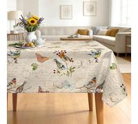 Arquiel Nappe De Table Rectangulaire Oiseau Succursales, Rétro Herbe Antitache Imperméable, Nappes RéSistante Et Lavable pour La Cuisine été Automne (140x180cm)
