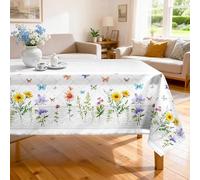 Arquiel Nappe printanière et estivale, rectangulaire vintage, avec papillons et fleurs des champs, imperméable, anti-taches, nappe pour fêtes, pique-niques, dîners, décoration (152 x 304 cm)