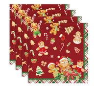 Arquiel Noël Serviettes de Table Lot de 4, Serviettes en Tissu 100% Coton Pain d'Epices Rouge Doux et Confortable Réutilisables pour Le Famille Cuisine Décorations Cadeaux(45cm×45cm)
