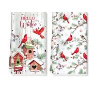 Arquiel Noël Torchons de Cuisine Lot de 2, Oiseau Rouge d'hiver Essuie Main Absorbante Torchon Vaisselle Saisonnier Cadeaux pour Crémaillère et Noël Décoratif 40 cm x 60 cm