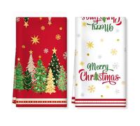 Arquiel Noël Torchons de Cuisine Lot de 2, Sapin de Noël d'hiver Essuie Main Absorbante Torchon Vaisselle Saisonnier Cadeaux pour Crémaillère et Noël Décoratif 40 cm x 60 cm