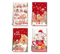 Arquiel Noël Torchons de Cuisine Lot de 4, Bonhomme Pain D'épices Rouge Essuie Main Absorbante Torchon Vaisselle Saisonnier Cadeaux pour Crémaillère et Noël Décoratif 40 cm x 60 cm