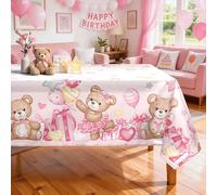 Arquiel Ours Rose Nappe Rectangulaire 152×304 cm | Lavable Imperméable Nappe de Table, Linge de Table Décoration pour Une Petite Fille Anniversaire Cuisine Jardin Fête