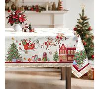 Arquiel Père Noël Nappe De NoëL, Nappe De Table Hiver Traîneau Cadeaux Rouge Rectangulaire Antitache Imperméable Lavable pour Cuisine FêTe Vacances DéCoration D'IntéRieur(152x213cm)