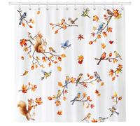 Arquiel Rideau De Douche, Ecureuil Oiseau d'automne Lavable 182x182 cm Polyester Rideau De Bain pour Baignoire, Salle De Bain Décor Cadeau avec œIllets Et 12 Crochets